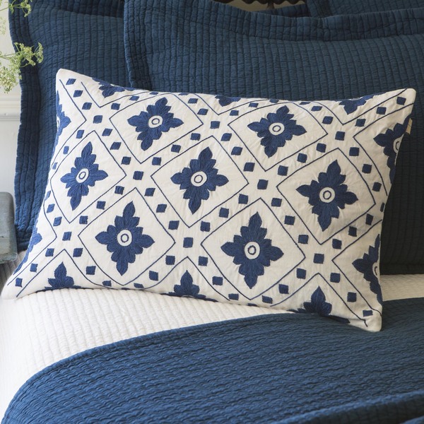 Indigo Embroidered Pillow by Taylor Linens